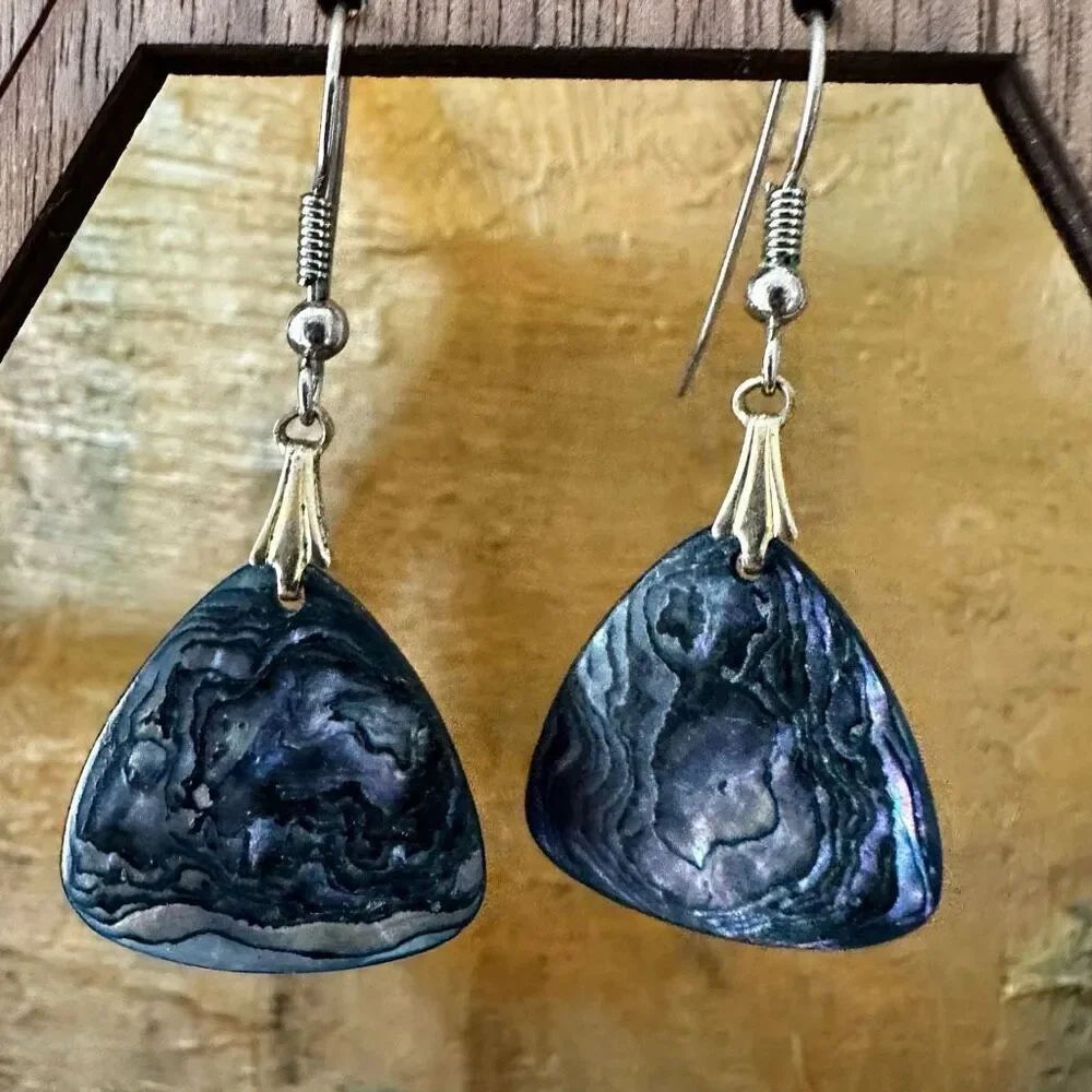 Abalone silver tone drop earrings